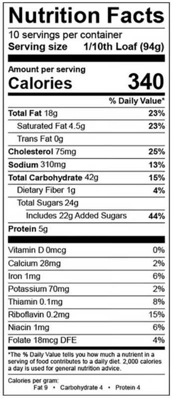 Nutrition Facts | Lemon Blueberry Loaf | Costco Item 1719747